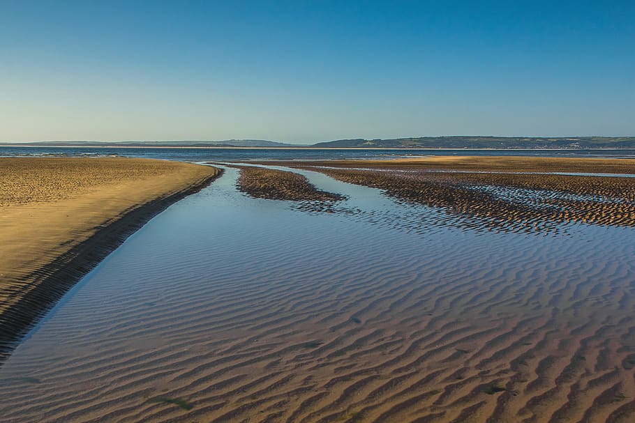 ocean, low tide, coast, sand, england, scenics - nature, sky HD wallpaper