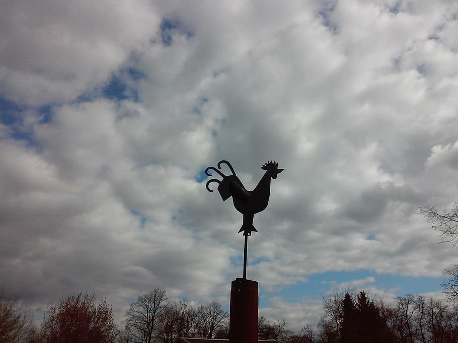 vane, clouds, sky, cock, cloud cover, cloud - sky, representation HD wallpaper