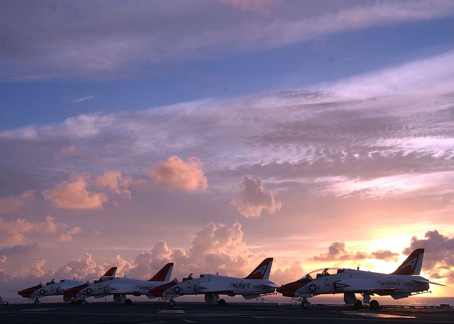 sky, clouds, planes, jets, fighters, ship, aircraft carrier HD wallpaper