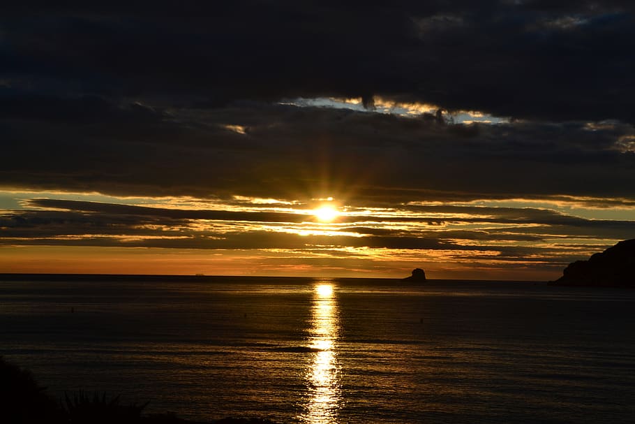 sun, sunset, horizon, celestial phenomenon, sea, abendstimmung HD wallpaper