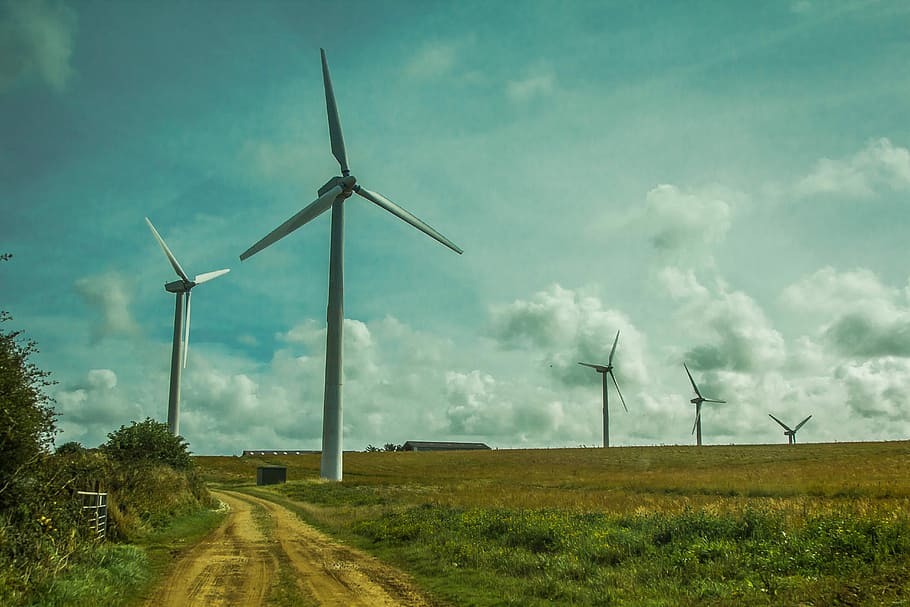 Windmill, Wind Energy, Energy, Field, generator power, cornwall HD wallpaper