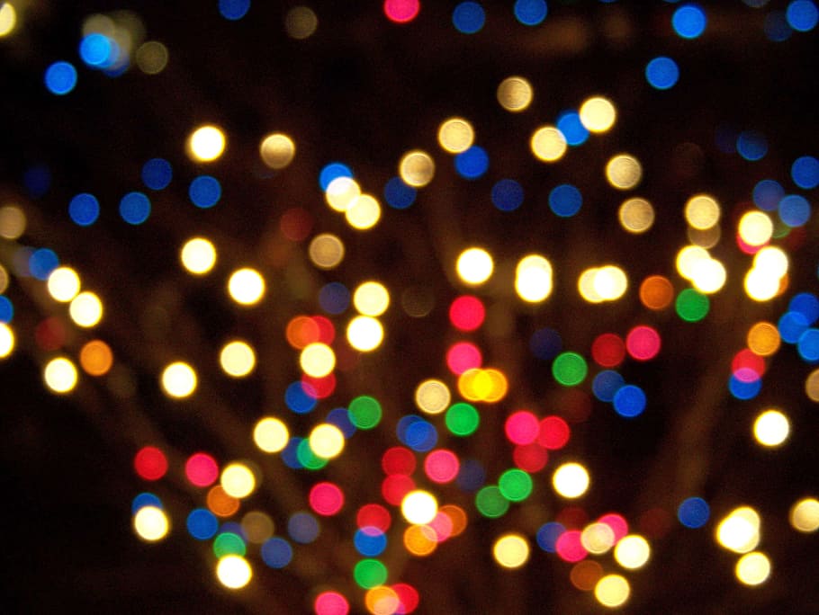 multicolored bokeh lights, yellow, green, red lights, christmas, HD wallpaper
