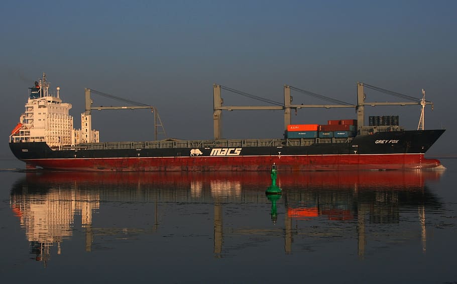 elbe, ship, transport, container ship, water, river, mirroring HD wallpaper