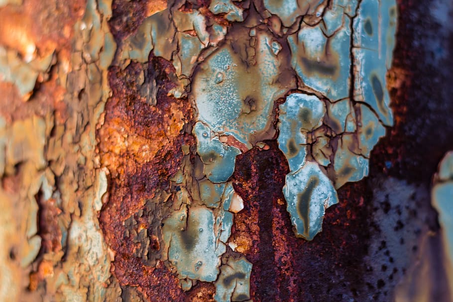 rusty, wall, decay, paint, metal, weathered, textured, close-up HD wallpaper