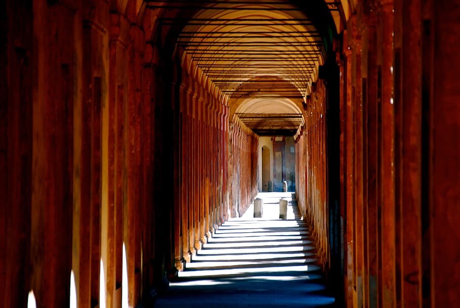 brown dome pathway, Bologna, Italy, San Luca, architecture, architecture And Buildings