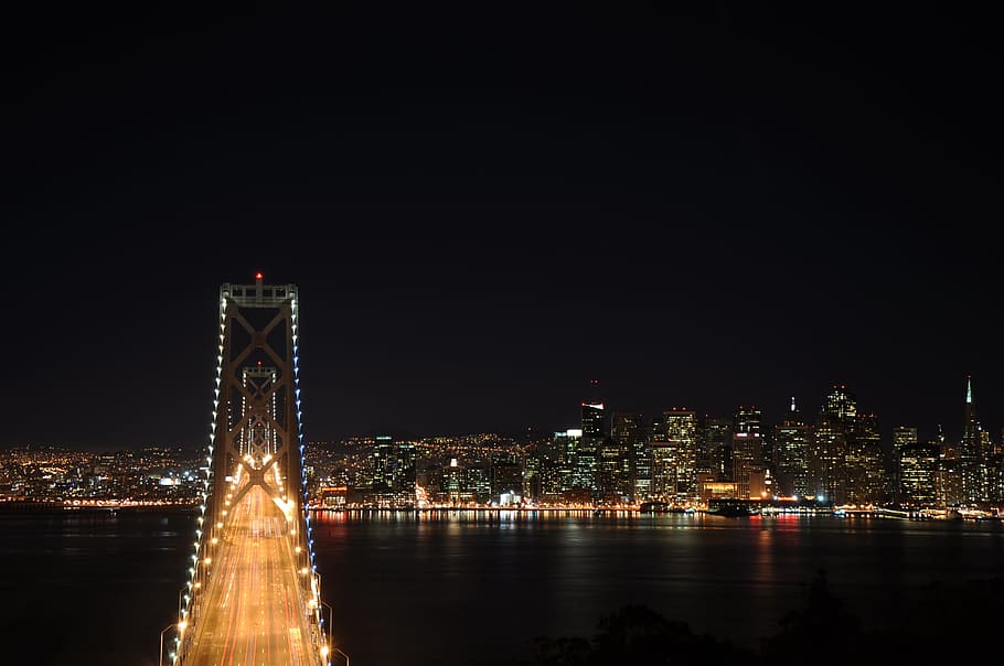 Bay Bridge in San Francisco at night, architecture and Cityscape HD wallpaper