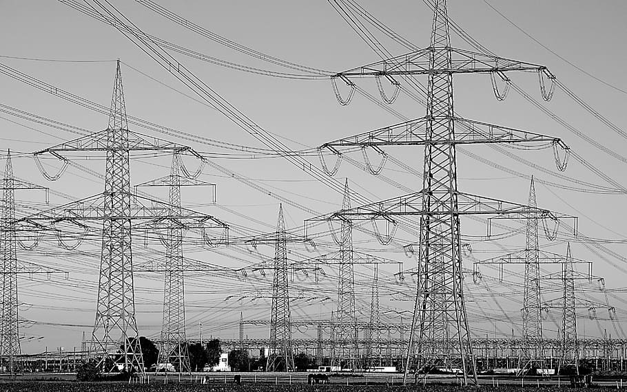Poles, Pylon, Current, power poles, strommast, power line, electricity, HD wallpaper
