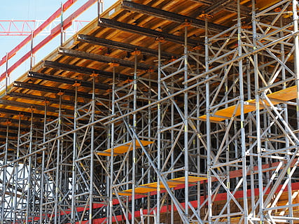 gray metal scafolding, site, construction work, support, strive HD wallpaper