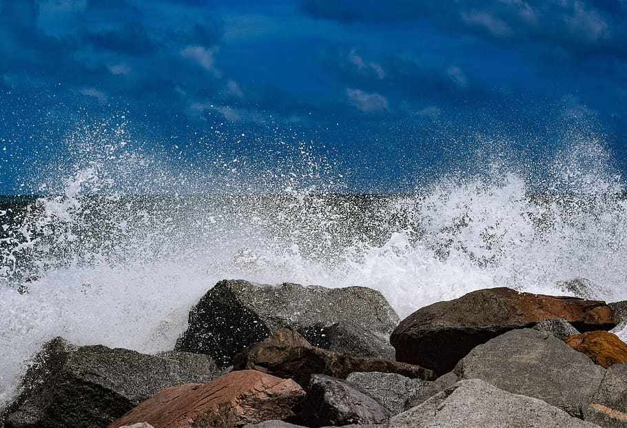 ocean, waves, nature, sea, blue, splash, beach, motion, environmental HD wallpaper