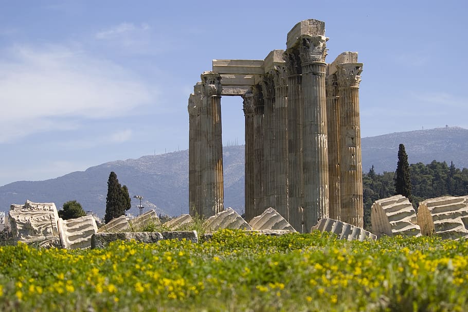 gray concrete pillars, Athens, Temple, Columns, Ancient, Travel HD wallpaper