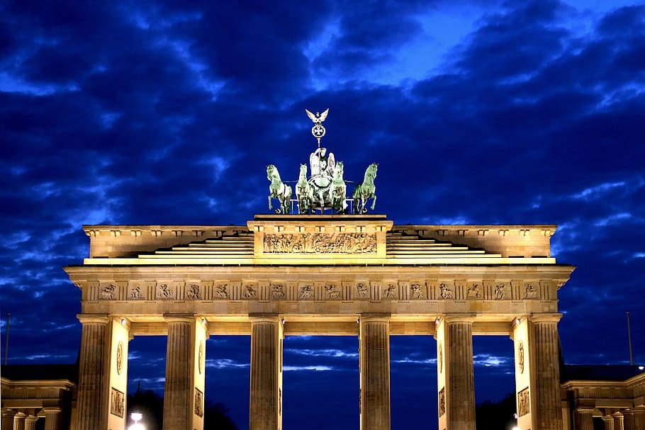 Brandenburg Gate, potsdam place, night, clouds, blue hour, twilight, HD wallpaper
