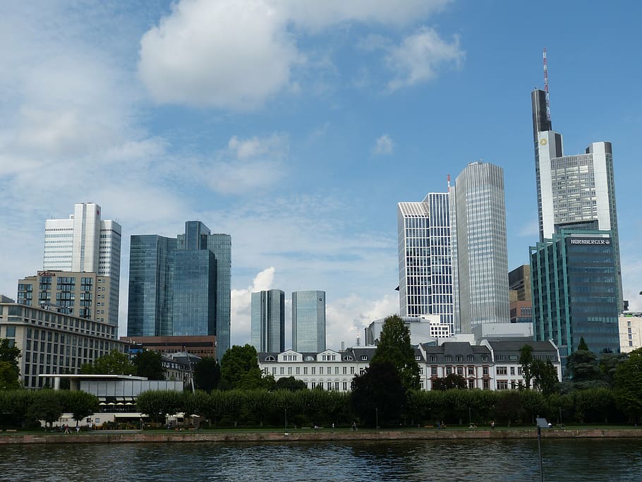 frankfurt, cityscape, skyscrapers, skyline, architecture, river, HD wallpaper