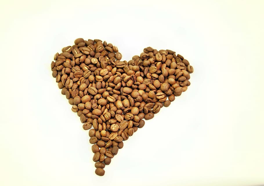 coffee, heart, coffee beans, food and drink, studio shot, indoors HD wallpaper