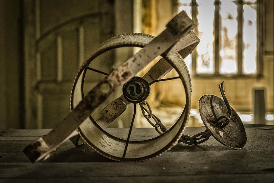 gray pendant lamp, table, broken, lost places, pforphoto, mood HD wallpaper