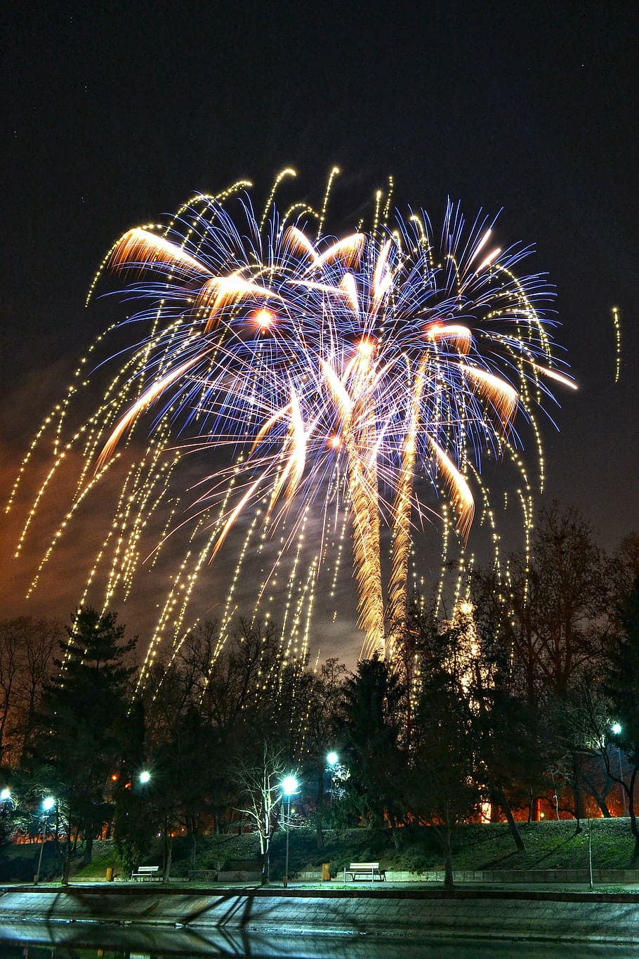 fireworks, night, lights, illuminated, firework display, celebration HD wallpaper