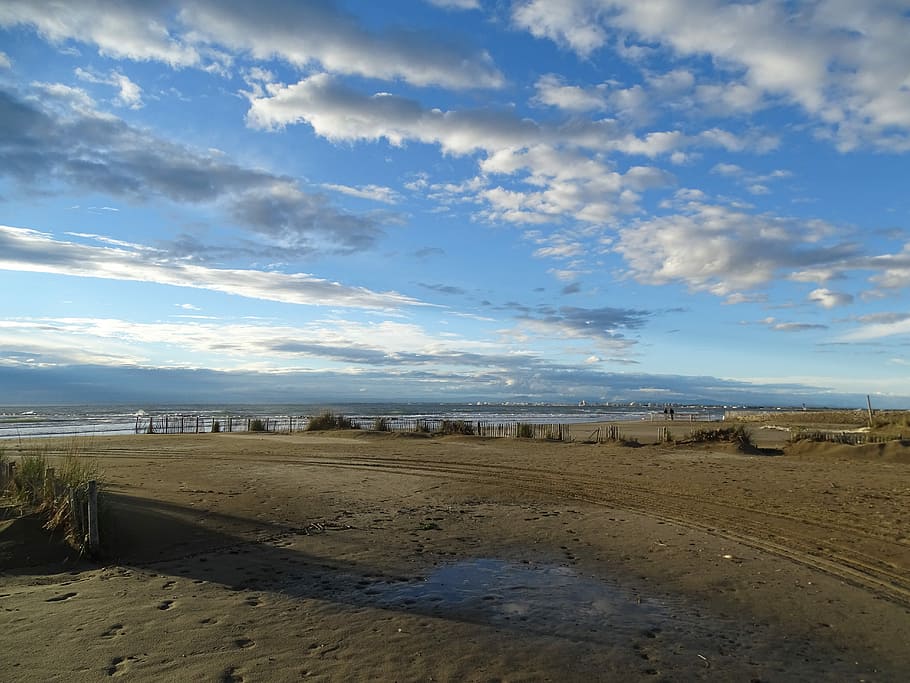 Beach, Sea, Sand, Clouds, sky, mediterranean, cloud - sky, landscape HD wallpaper
