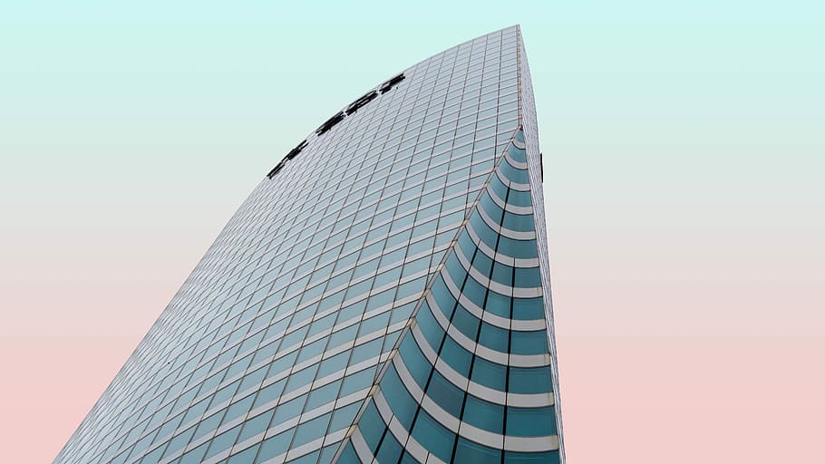 worm's-eye photography of high-rise building, white concrete framed glass high top building HD wallpaper