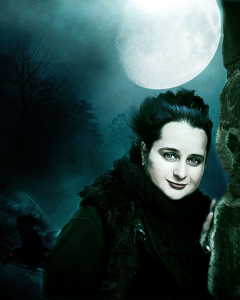 gothic, pose, model, moonlight, serene, melancholy, portrait HD wallpaper