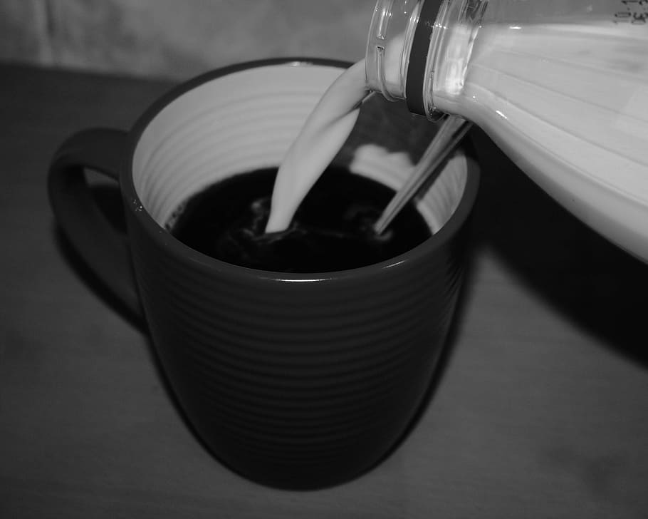coffee, cream, milk, cup, mug, black and white, food and drink HD wallpaper