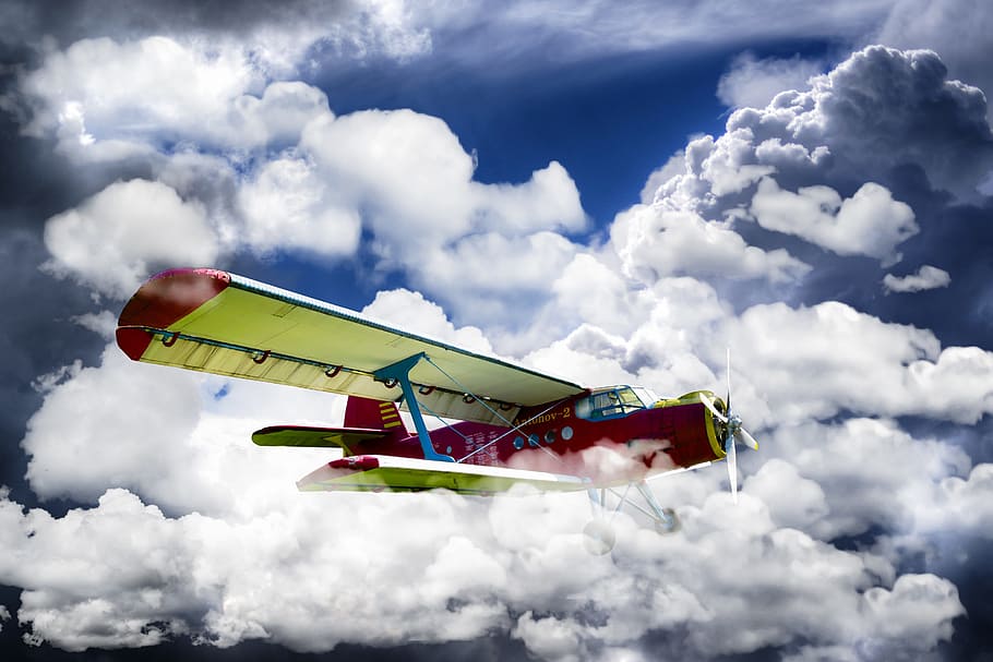 red and white plane flying on sky at daytime, Aircraft, Clouds HD wallpaper