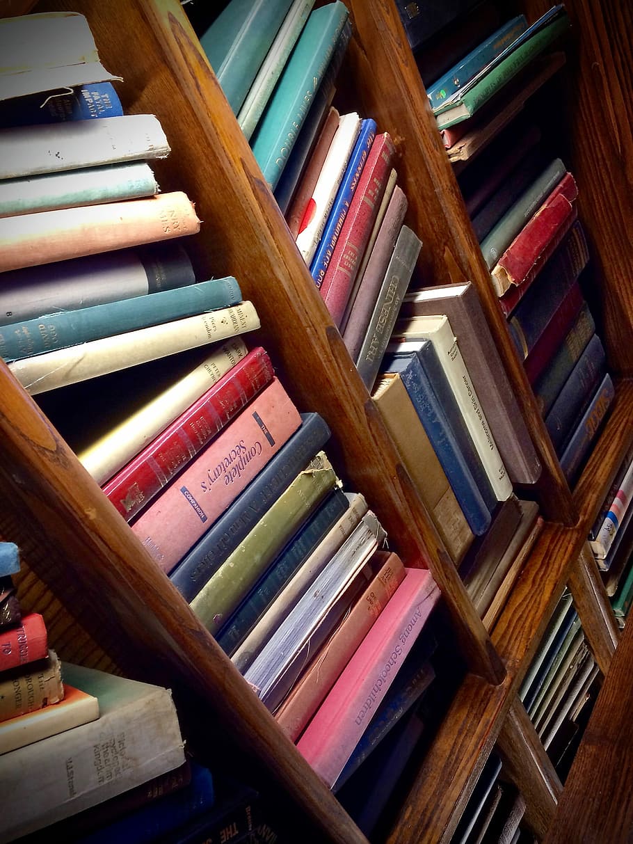 Bookcase, Books, Library, education, indoors, shelf, bookshelf HD wallpaper