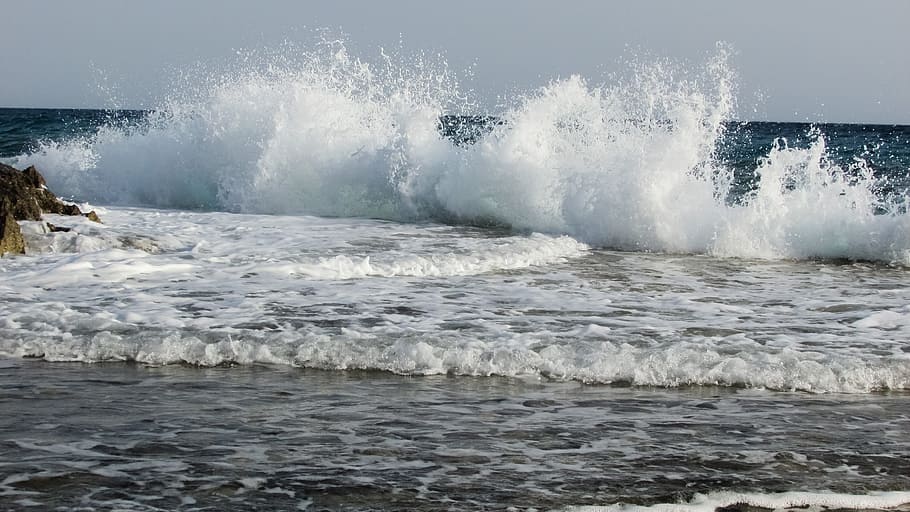 Wave, Wall, Smashing, Foam, rocky coast, spray, energy, water HD wallpaper