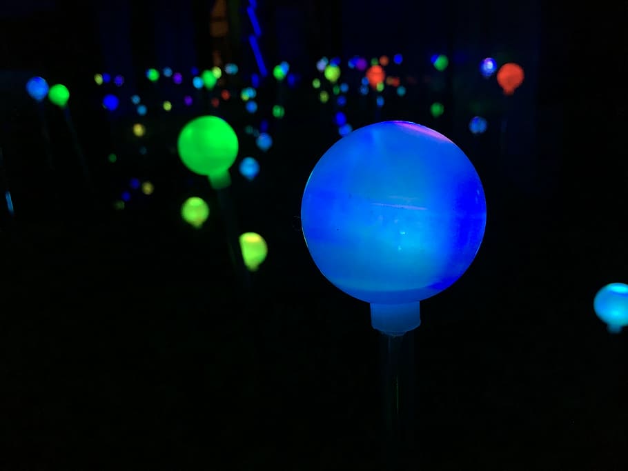 planet, model, blue, light Bulb, night, illuminated, lighting equipment HD wallpaper