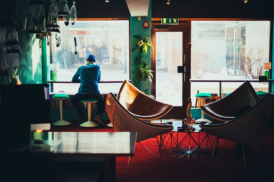 restaurant, window, glass, chair, table, people, woman, sitting HD wallpaper