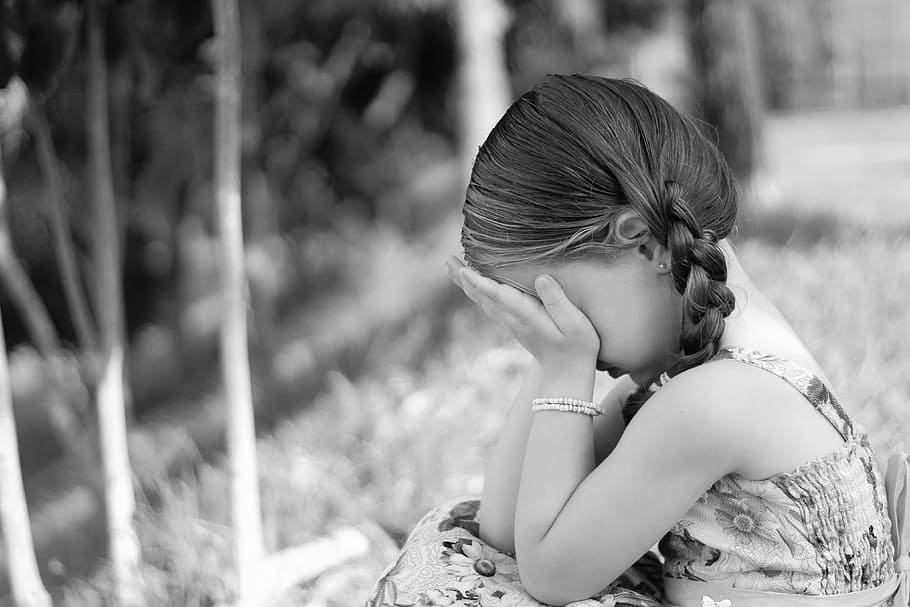 grayscale photo of girl holding her face, sadness, cry, expression, HD wallpaper