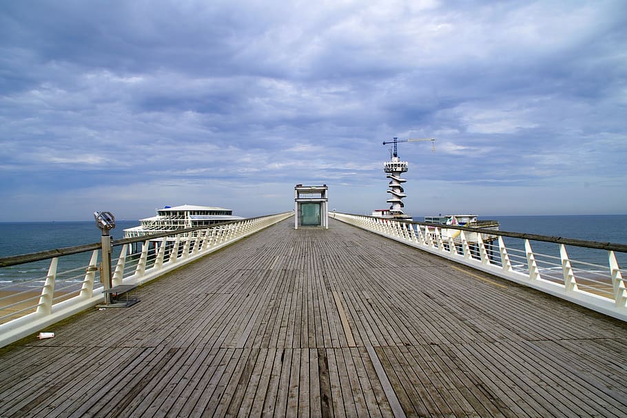 scheveningen, bridge, sea, beach, sky, wood - Material, pier HD wallpaper