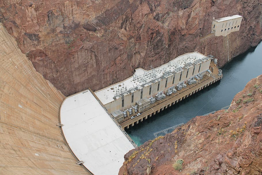 aerial photography of Hover Dam, hoover dam, nevada, power, arizona, HD wallpaper