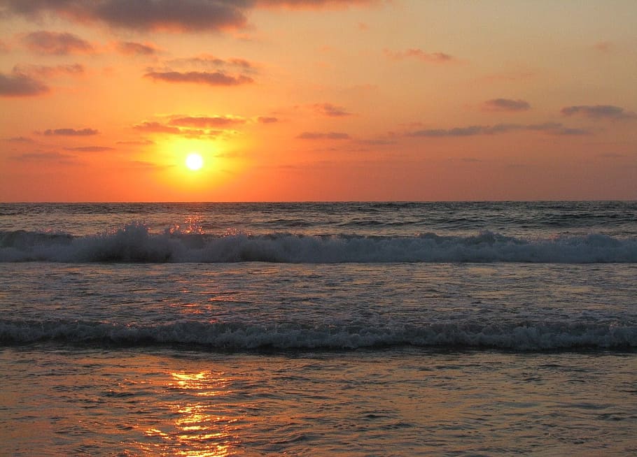 Sunset, Beach, Clouds, Glow, sky, sea, ocean, water, beauty in nature HD wallpaper