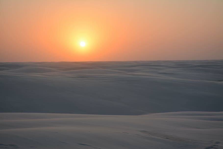 lencois, dunes, sand, lagoon, nature, landscape, orange sky HD wallpaper