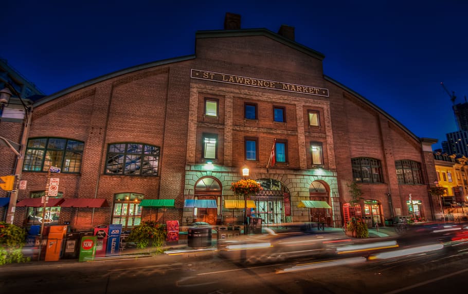 timelapsed of lighted church, photo of St. Lawrence Market during nighttime HD wallpaper