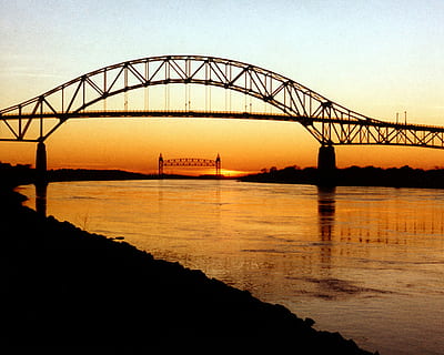 Bourne Bridge landscape in Cape Cod, Massachusetts, dusk, photos HD wallpaper
