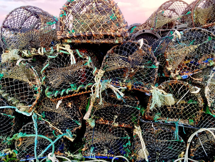 lobster pots, fishing, port, dock, galway, marine, trap, equipment, HD wallpaper