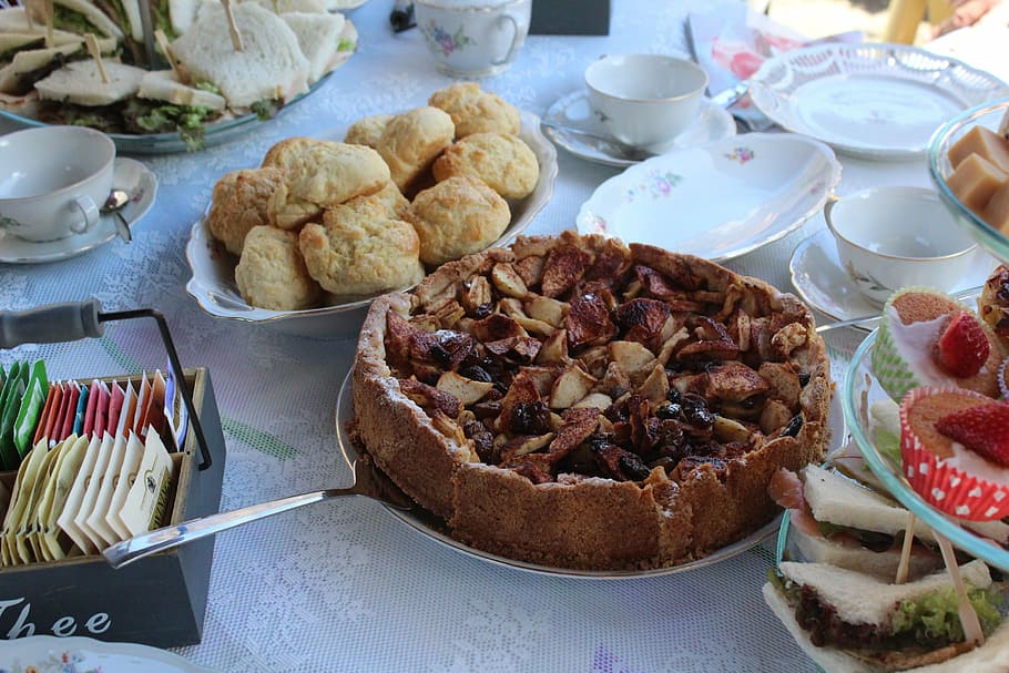 scones, applepie, high tea, food, meal, gourmet, plate, food and drink HD wallpaper