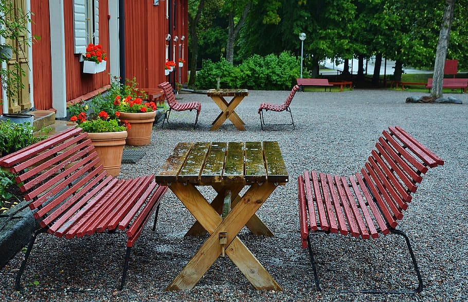bench, park, sit, rest, wood, landscape, tree, green, leaf HD wallpaper
