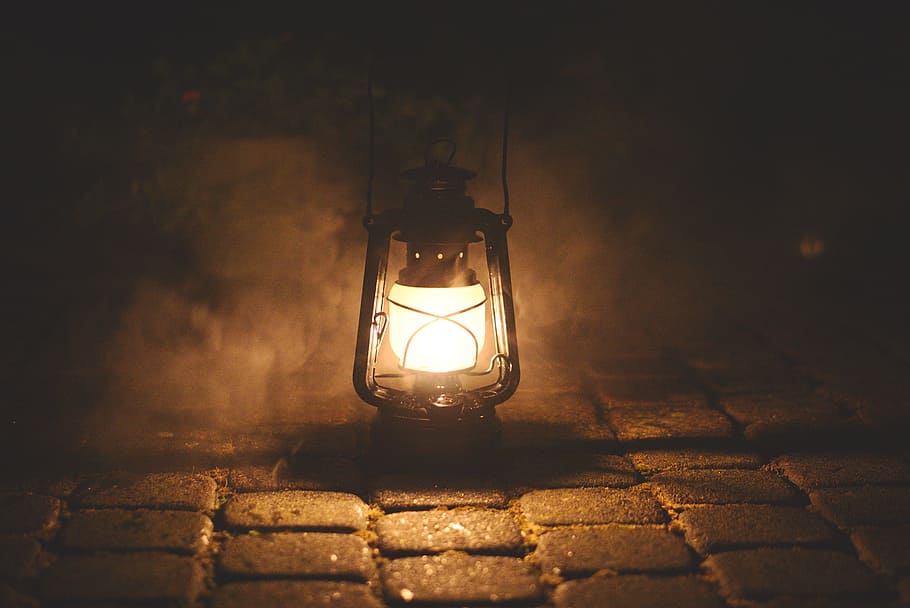 black lantern lamp, haze, night, mystical, dark, surface structures