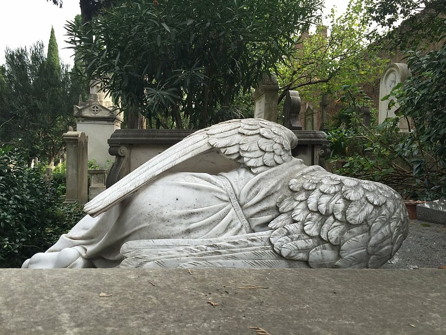 reclining angel statue, cemetery, rome, death, the dead, funeral