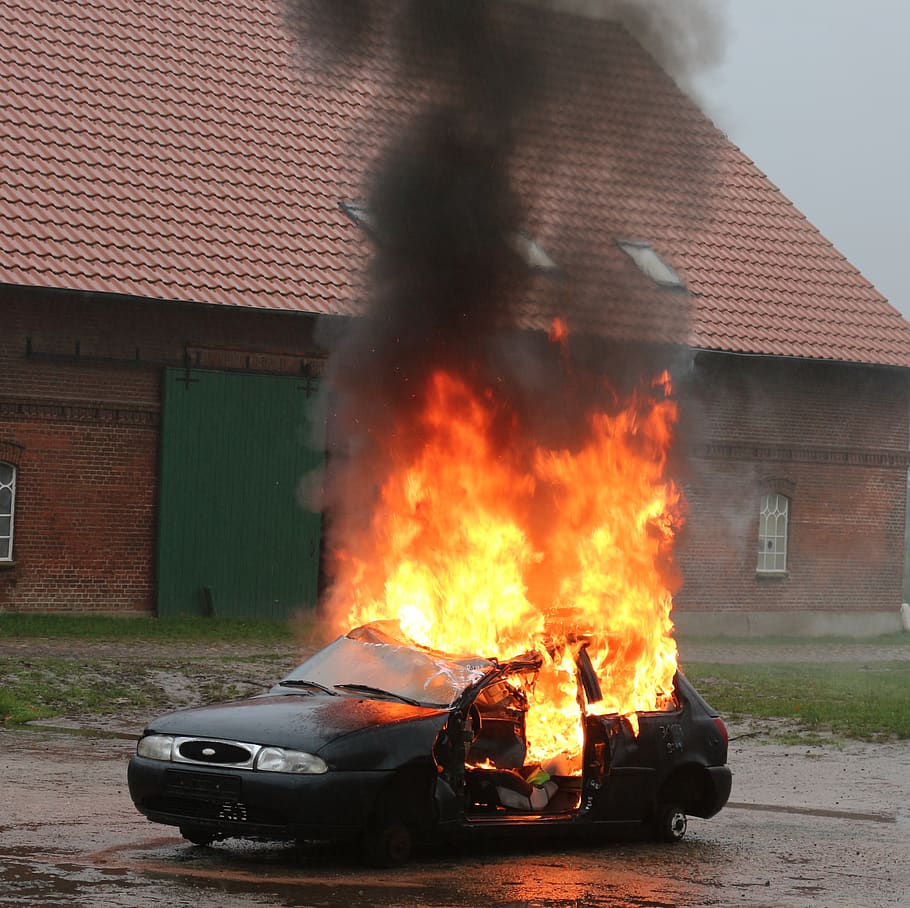 vehicle fire, exercise, flame, auto, blaze flame, smoke, burn HD wallpaper