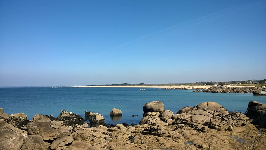 beach, landscape, side, horizon, france, brittany, trévignon HD wallpaper