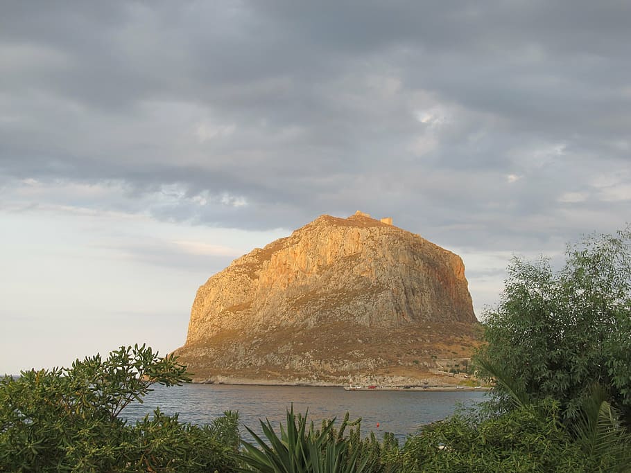 rock, see, sky, clouds, vacation, stone, scenic, landscape HD wallpaper