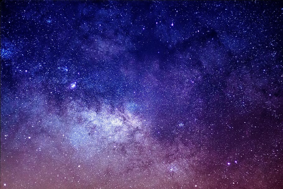 purple and pink cosmic galaxy, stars, sky, night, evening, dark HD wallpaper