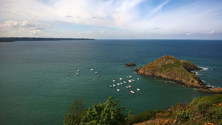 brittany, sea, coast, breton, bretagne, nature, sky, harbour, HD wallpaper