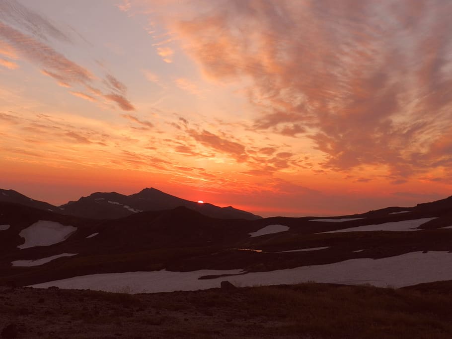 mountains, evening, valley, clouds, sunset, nature, landscape HD wallpaper
