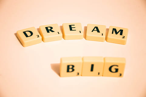 Dream Big scrabble letters on top of white surface, note, message HD wallpaper