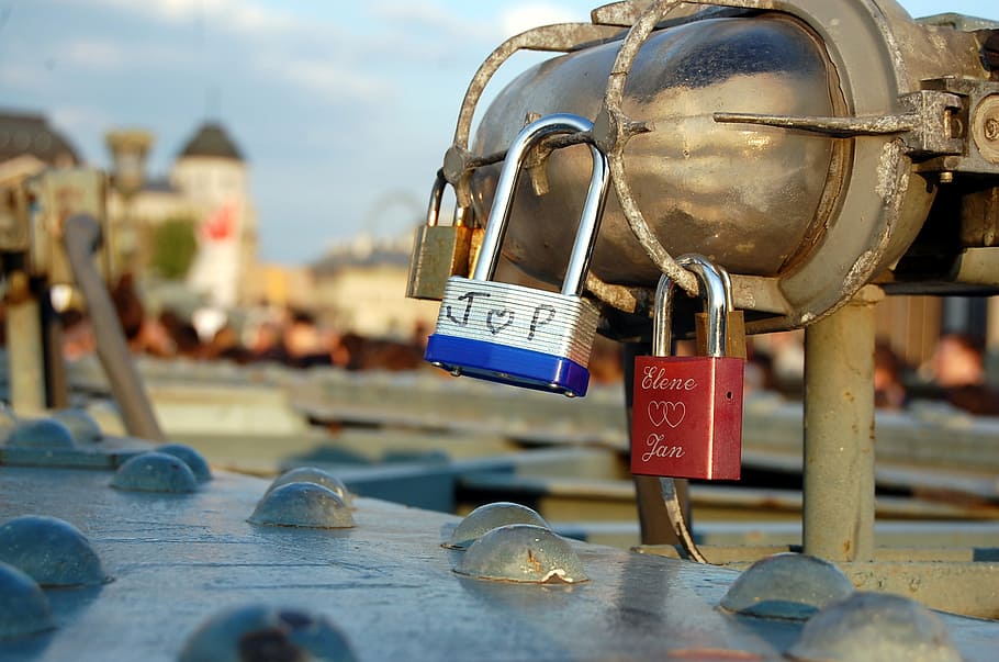 Padlock, Love, Bridge, reflection, water, outdoors, no people HD wallpaper