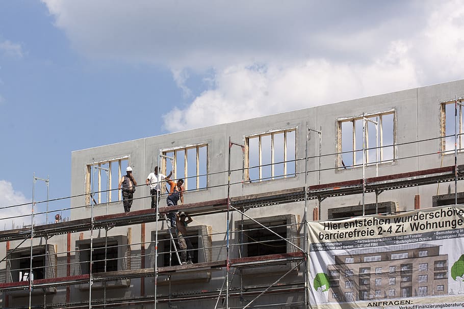 group of people climbing on scaffolding, site, build, construction work HD wallpaper
