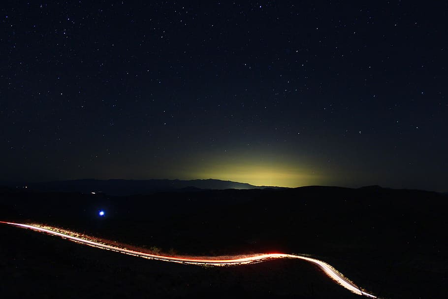 time lapse photography of road at night time, timelapse photo of road under white stars at nightime
